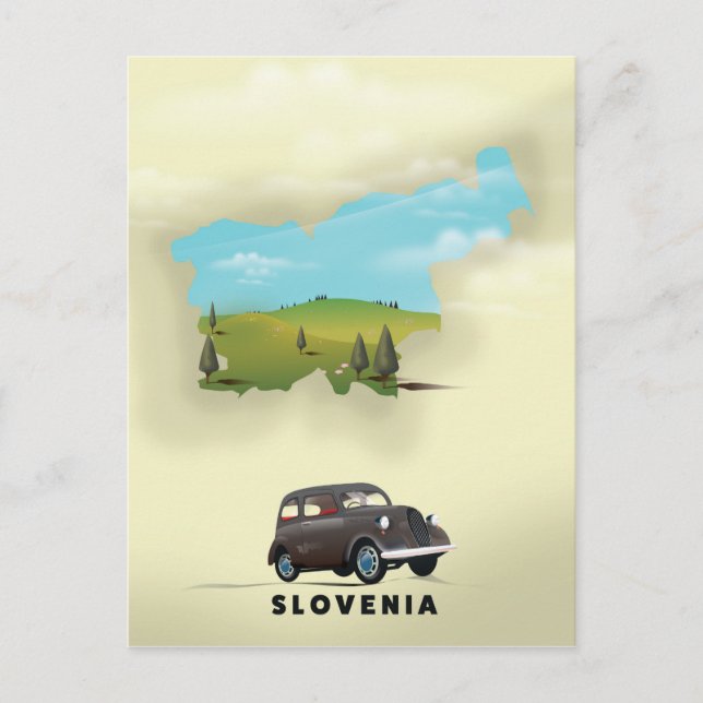 Cartão Postal cartaz de viagem mapa ilustrado da Eslovênia (Frente)