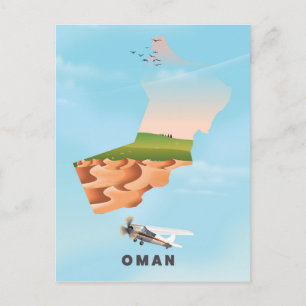 Cartão Postal cartaz de viagem mapa ilustrado de Omã