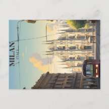 cartaz de viagem milan vintage