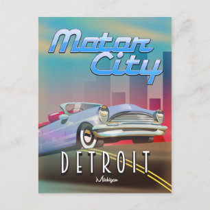 Cartão Postal Cartaz de viagem Motor City Detroit Michigan.