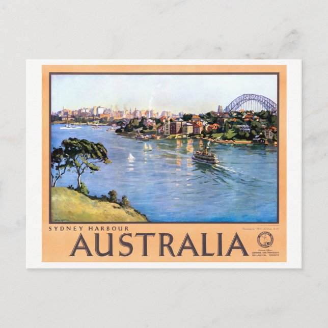 Cartão Postal Cartaz de Viagem Restored Vintage Austrália Sydney (Frente)