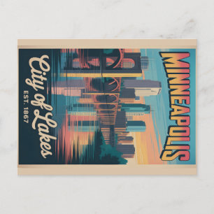 Cartão Postal Cartaz de Viagem Retro de Minneapolis Minnesota Vi