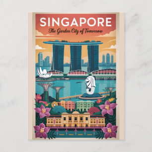 Cartão Postal Cartaz de Viagem Retro de Singapura Arte Vintage
