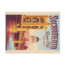 Cartaz de Viagem Retro Sacramento Califórnia Vinta