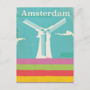 Cartão Postal cartaz de viagem retrô vintage Amsterdã