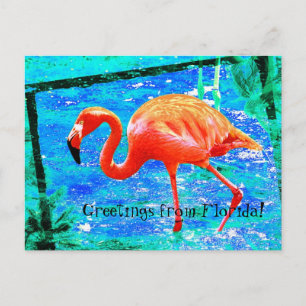 Cartão Postal Cartaz de viagem rosa Funky Flórida flamingo