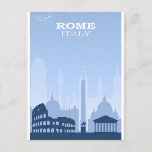 Cartão Postal Cartaz de Viagem Vintage Azul de Roma Itália