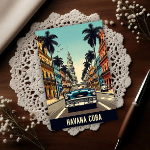 Cartão Postal Cartaz de Viagem Vintage Cuba com Carros Clássicos