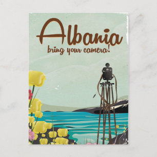 Cartão Postal Cartaz de viagem vintage da Albânia Câmera