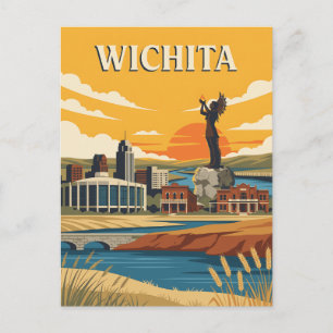 Cartão Postal Cartaz de Viagem Vintage da Orla do Rio Wichita Ka