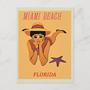 Cartão Postal Cartaz de viagem vintage da Praia de Miami
