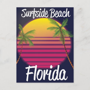 Cartão Postal cartaz de viagem vintage da praia de surfside flor
