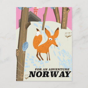 Cartão Postal cartaz de viagem vintage da raposa noruega