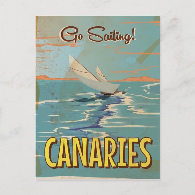 Cartão Postal Cartaz de viagem vintage das Canárias (Frente)