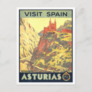 Cartão Postal Cartaz de Viagem Vintage de Astúrias, Espanha