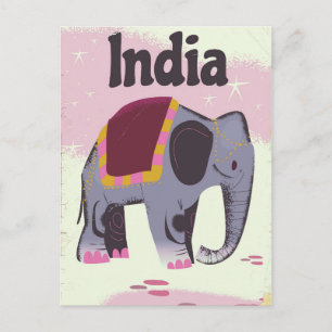 Cartão Postal Cartaz de viagem vintage de Elefante Indiano.