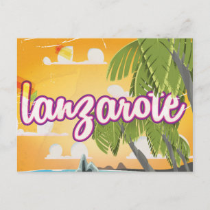 Cartão Postal cartaz de viagem vintage de lanzarote cartoon