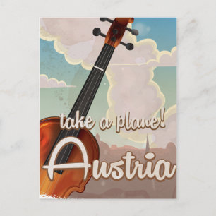 Cartão Postal Cartaz de viagem vintage de violino da Áustria.