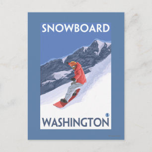 Cartão Postal Cartaz de Viagem Vintage de Washington Snowboardin