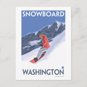 Cartão Postal Cartaz de Viagem Vintage de WashingtonSnowboarding