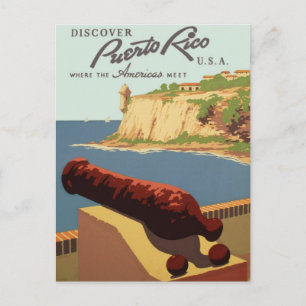 Cartão Postal Cartaz de Viagem Vintage, Descubra Porto Rico!