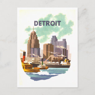 Cartão Postal Cartaz de Viagem Vintage Detroit