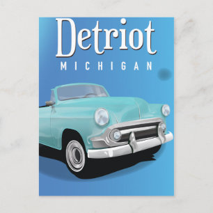 Cartão Postal cartaz de viagem vintage Detroit Michigan EUA