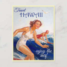 Cartão Postal Cartaz de Viagem Vintage do Havaí Surfista
