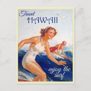 Cartão Postal Cartaz de Viagem Vintage do Havaí Surfista