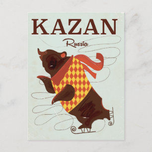 Cartão Postal Cartaz de viagem vintage do urso Kazan Rússia