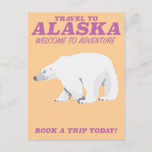 Cartão Postal cartaz de viagem vintage do urso polar do alasca