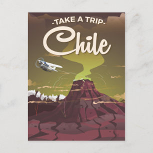 Cartão Postal Cartaz de viagem vintage do vulcão do Chile