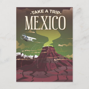 Cartão Postal Cartaz de viagem vintage do vulcão mexicano