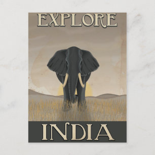Cartão Postal cartaz de viagem vintage elefante Índia