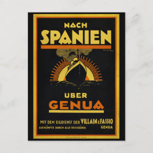 Cartão Postal Cartaz de Viagem Vintage Espanha via Gênova Restau