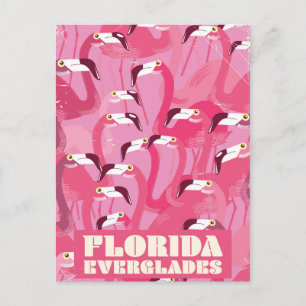 Cartão Postal Cartaz de viagem vintage Flamingo dos Everglades d