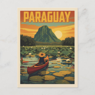 Cartão Postal Cartaz de Viagem Vintage Paraguai Natureza Lago