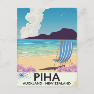 Cartão Postal Cartaz de viagem vintage Piha Nova Zelândia