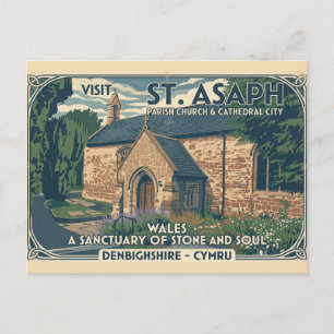 Cartão Postal Cartaz de Viagem Vintage St Asaph País de Gales - 