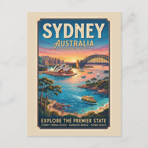Cartão Postal Cartaz de Viagem Vintage Sydney Austrália