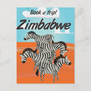 Cartão Postal Cartaz de viagem vintage Zebra Zimbábue