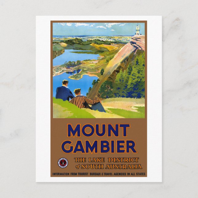 Cartão Postal Cartaz de Viagens Antigo da Austrália Restaurado (Frente)