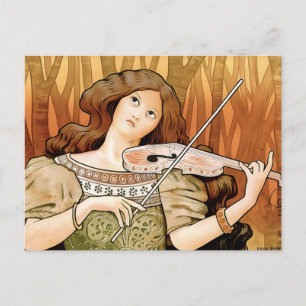 Cartão Postal Cartaz de Violino Art Nouveau Vintage   Música Ele
