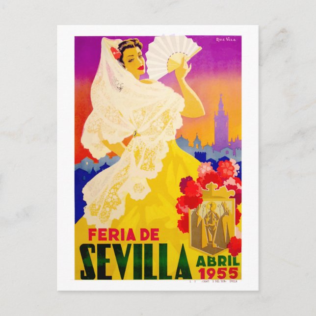Cartão Postal Cartaz do Abril Feria de Sevilha Espanha 1955 (Frente)