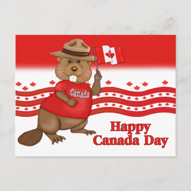 Cartão Postal Cartaz do Canada Day Beaver (Frente)