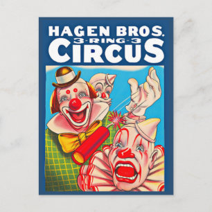 Cartão Postal cartaz do circo Hagen Brothers da década de 1950