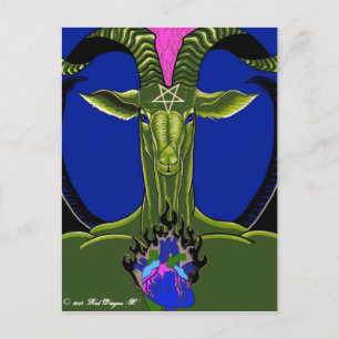 Cartão Postal Cartaz do Coração da Satã em Chamas (verde)