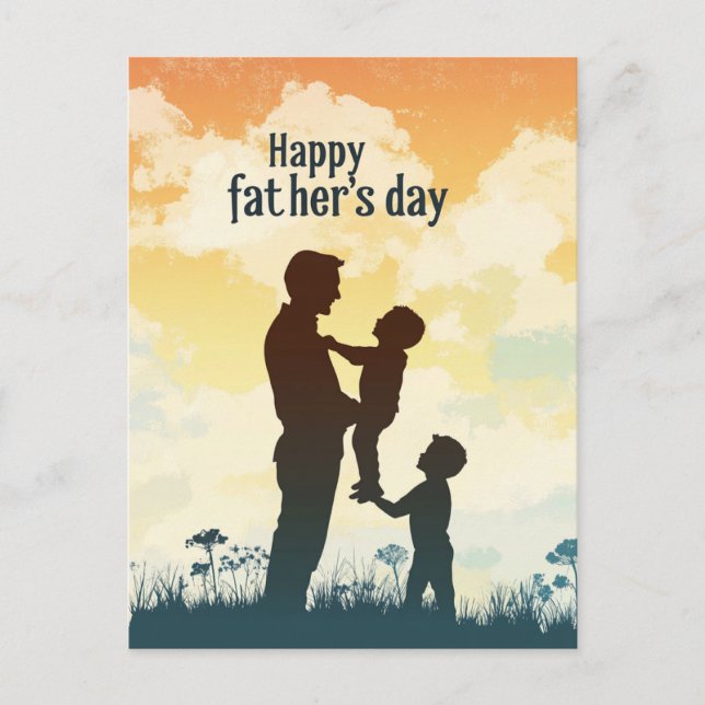 Cartão Postal Cartaz do Dia de os pais de silhueta infantil Padr (Frente)