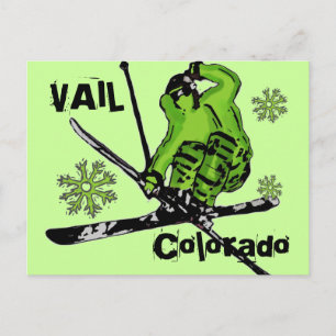 Cartão Postal Cartaz do esquiador verde neonô do Vail Colorado