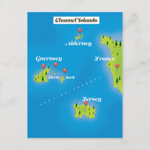 Cartão Postal Cartaz do mapa das Ilhas do Canal.